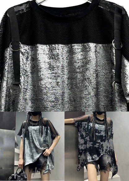 Italian Grey O-neck Asymmetrical Top Short Sleeve
