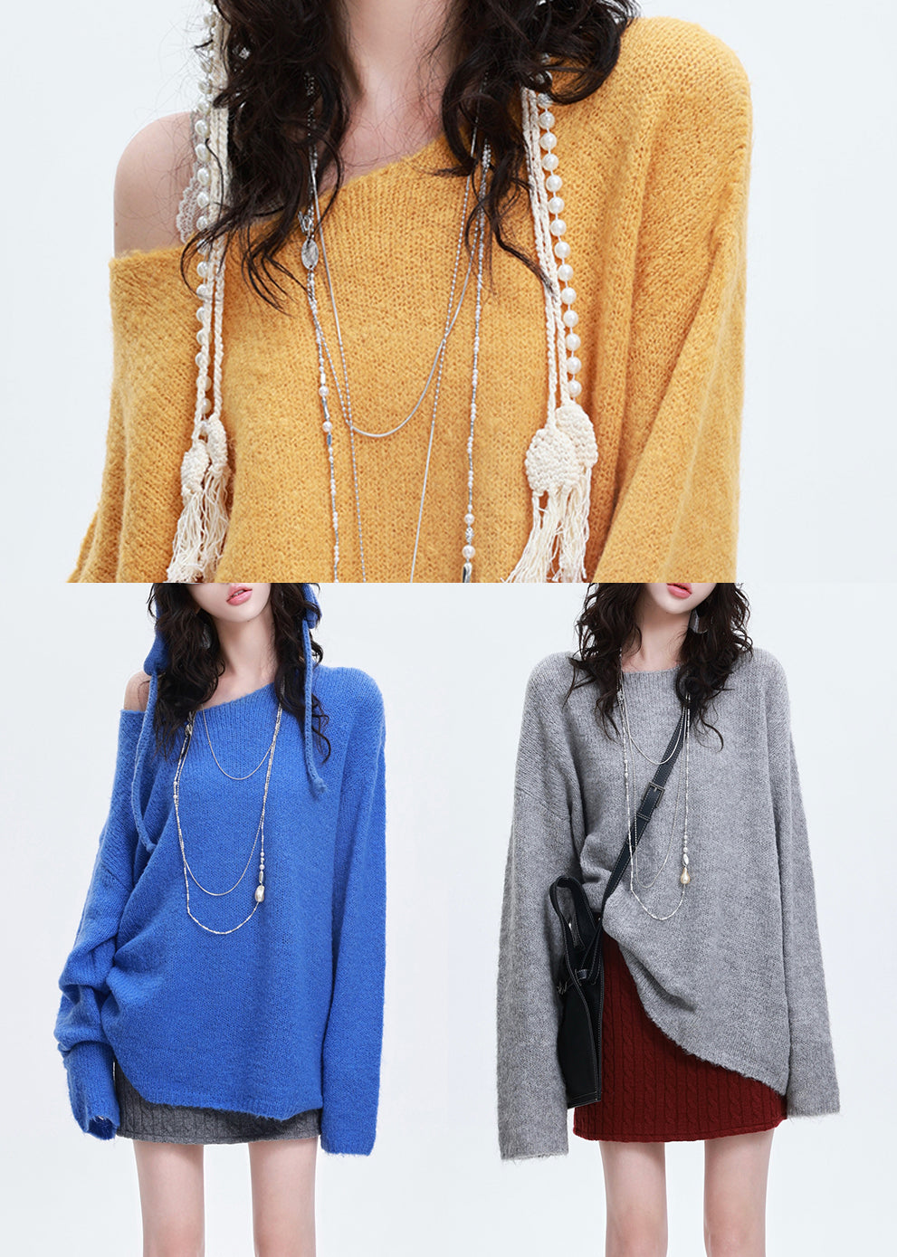Italian Grey Oversized Thick Knit Sweater Tops Winter