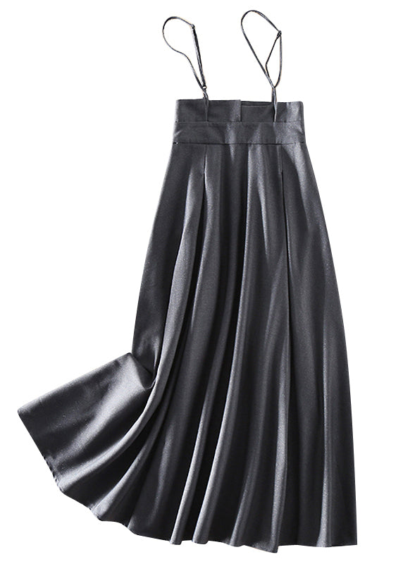 Italian Grey Zip Up Pockets Wrinkled Silk Dresses Sleeveless