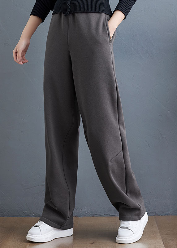 Italian Grey Thick Pockets Warm Fleece Pants Winter