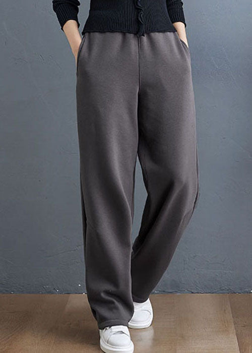 Italian Grey Thick Pockets Warm Fleece Pants Winter