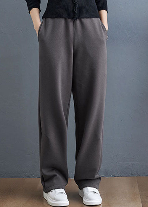 Italian Grey Thick Pockets Warm Fleece Pants Winter