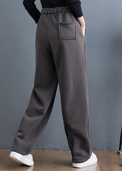 Italian Grey Thick Pockets Warm Fleece Pants Winter