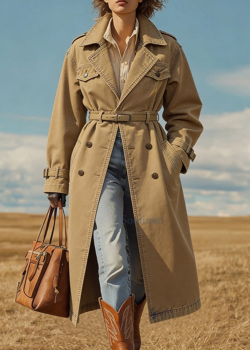 Italian Khaki Oversized Double Breast Cotton Trench Coat Spring