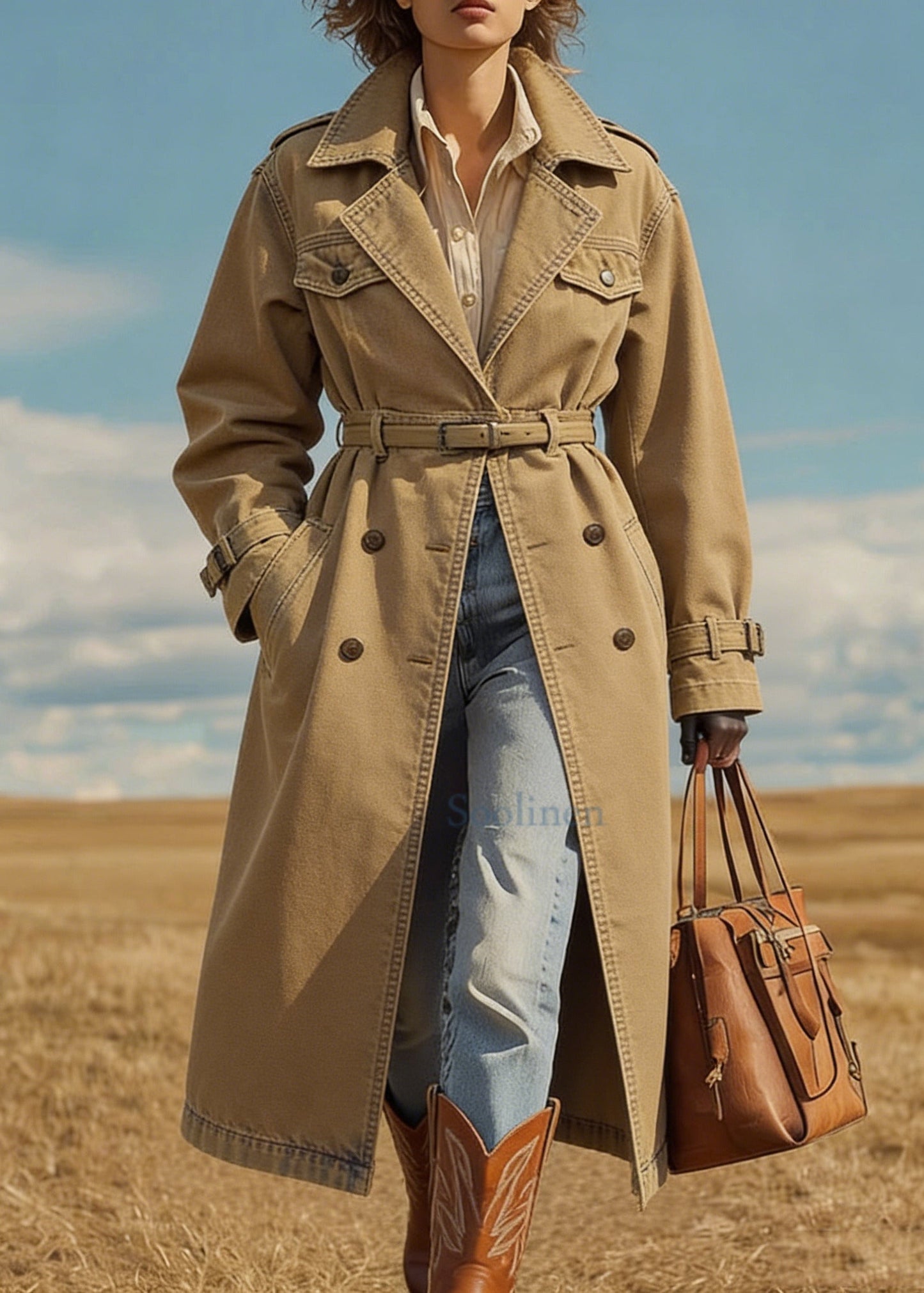 Italian Khaki Oversized Double Breast Cotton Trench Coat Spring