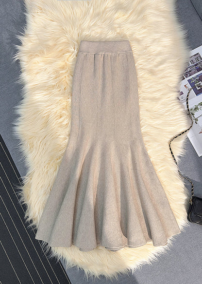 Italian Khaki Silm Fit Warm Knit Wraped Skirts Fall