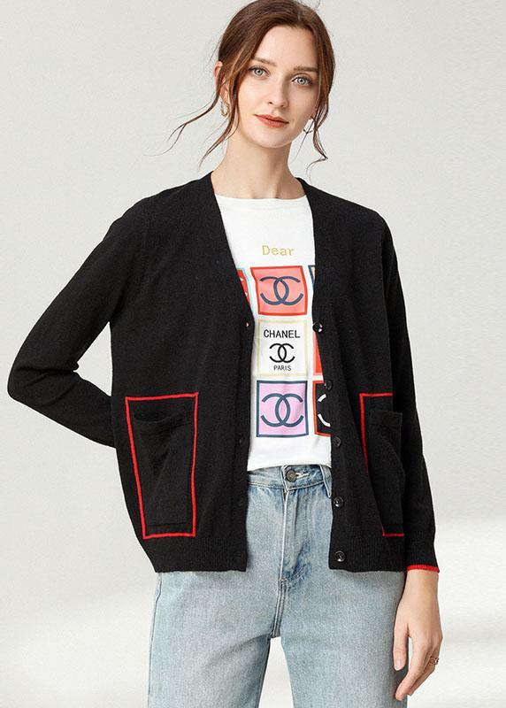 Italian Khaki V Neckpockets Spring Cardigan Long Sleeve