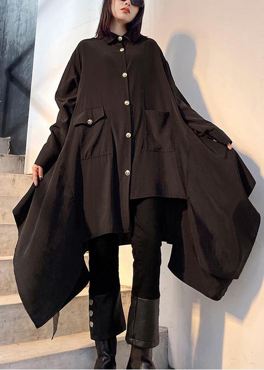 Italian Lapel Asymmetric Spring Blouse Neckline Black Top