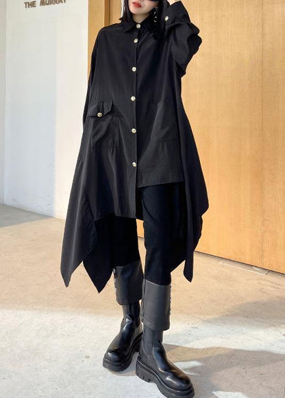 Italian Lapel Asymmetric Spring Blouse Neckline Black Top
