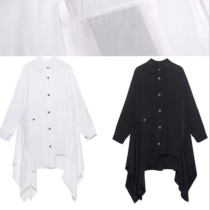 Italian Lapel Asymmetric Spring Blouse Neckline Black Top