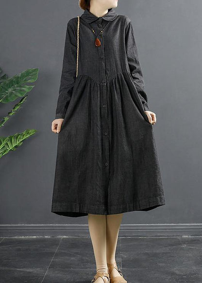 Italian Lapel Patchwork Quilting Clothes Shape Blue Kaftan Dress