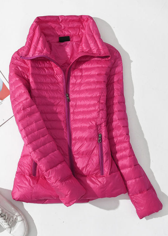 Italian Navy Stand Collar Zip Up Pockets Patchwork Duck Down Jacket in Winter