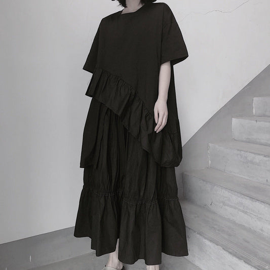 Italian O Neck Ruffles Asymmetric Tunic Top Ideas Black Blouses