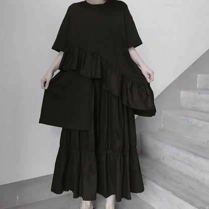 Italian O Neck Ruffles Asymmetric Tunic Top Ideas Black Blouses