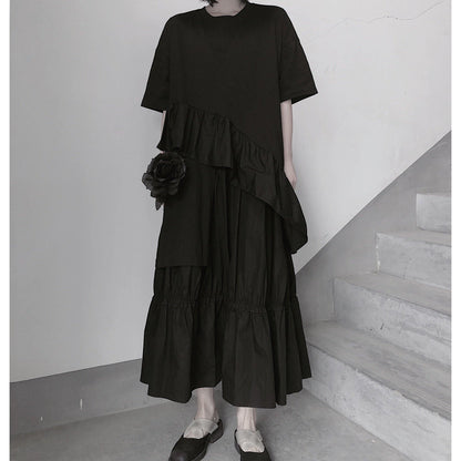 Italian O Neck Ruffles Asymmetric Tunic Top Ideas Black Blouses