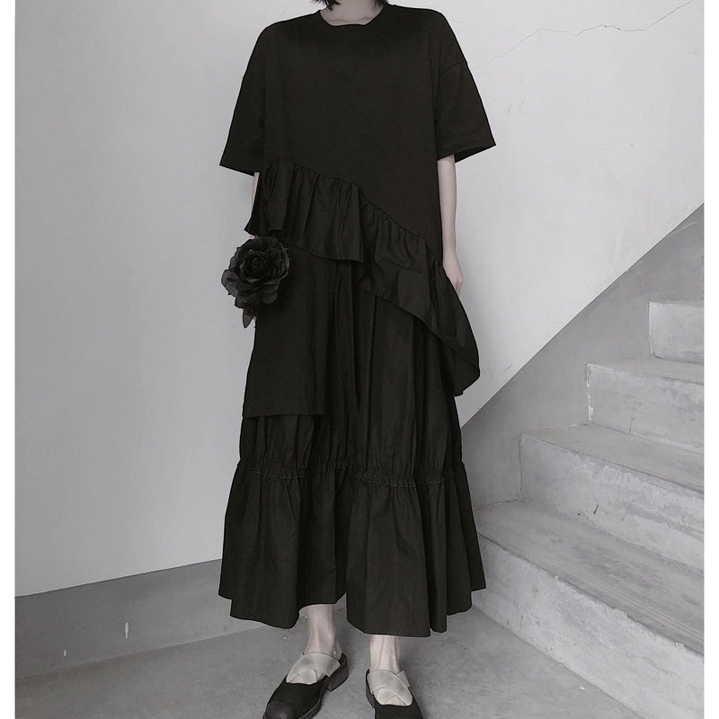 Italian O Neck Ruffles Asymmetric Tunic Top Ideas Black Blouses