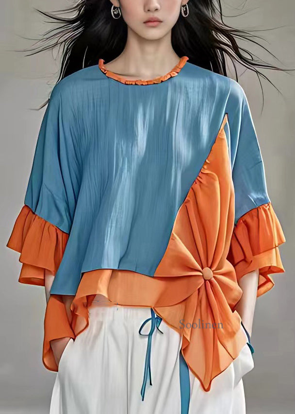 Italian Orange O-neck Cinched Shirts Bracelet Sleeve