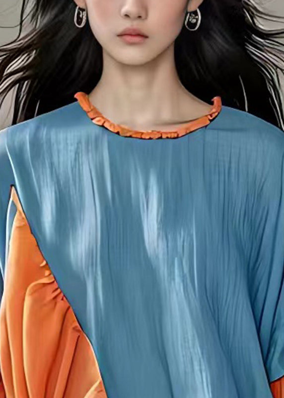 Italian Orange O-neck Cinched Shirts Bracelet Sleeve