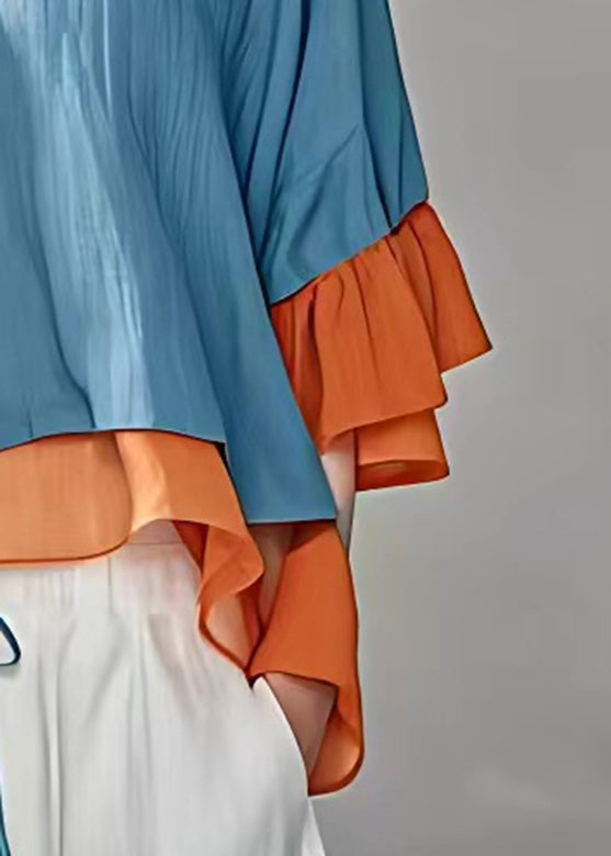 Italian Orange O-neck Cinched Shirts Bracelet Sleeve