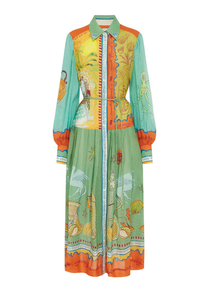 Italian Peter Pan Collar Button Long Shirts Dress Fall