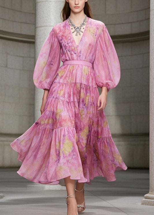Italian Pink Cinched Exra Large Hem Cotton Blend Dress Fall
