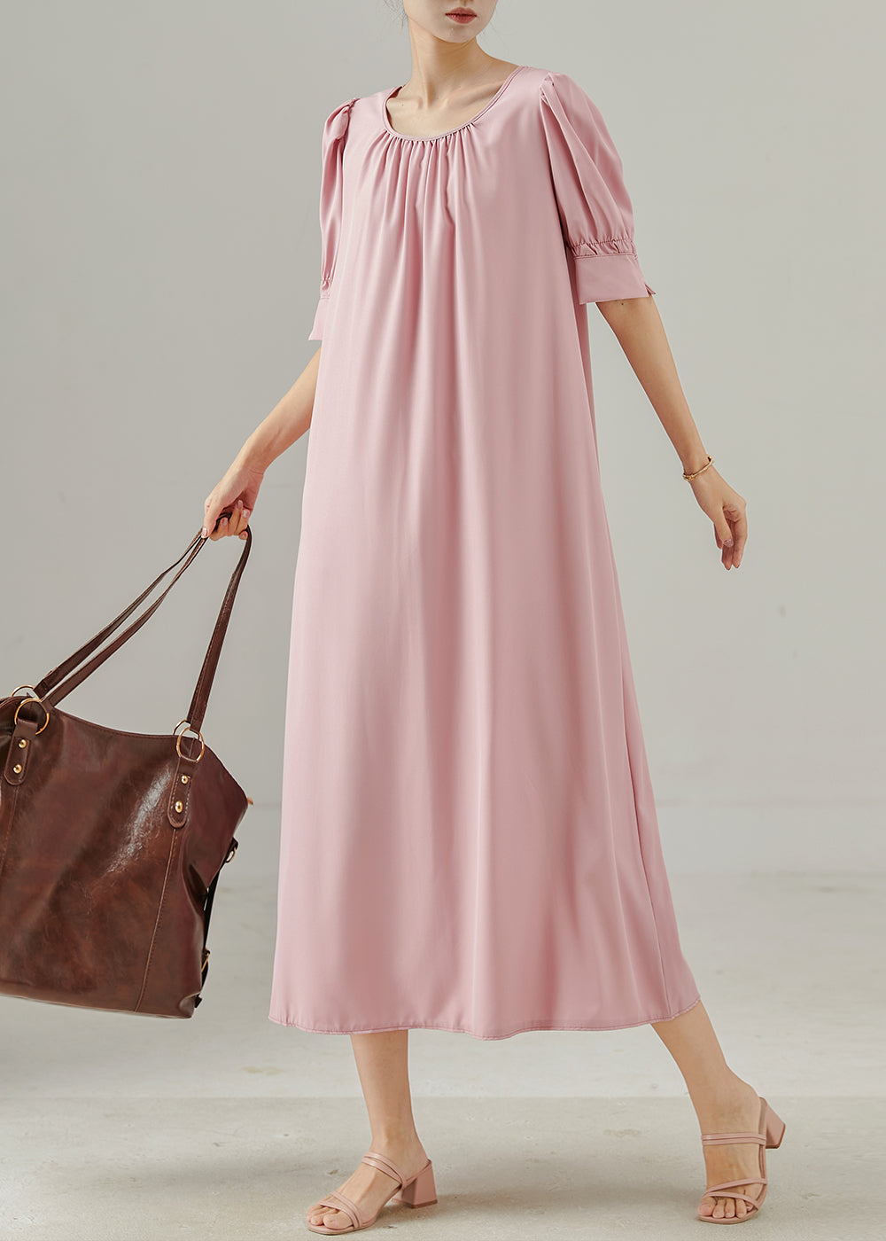 Italian Pink O-neck Cotton Vacation Dress Summer