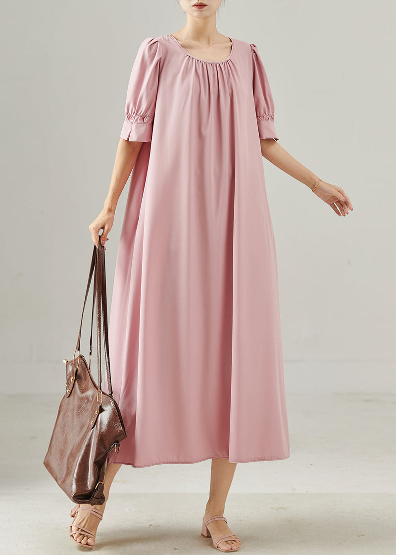 Italian Pink O-neck Cotton Vacation Dress Summer