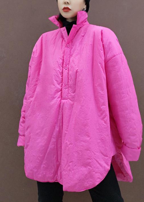 Italian Pink Tunic Top Stand Collar Low High Design Clothing Spring Blouse