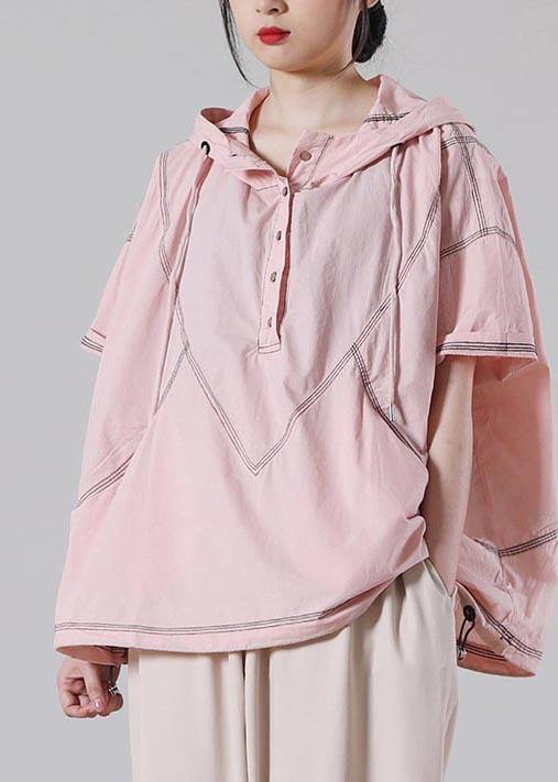 Italian Pink Hooded Cotton Shirt Summer