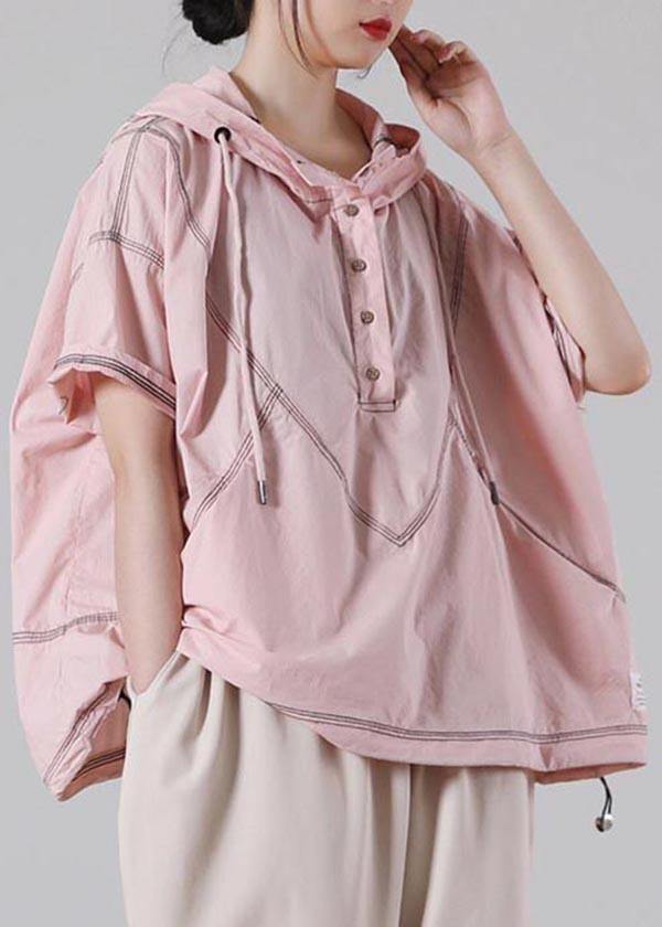 Italian Pink Hooded Cotton Shirt Summer