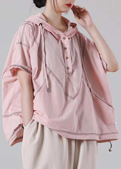 Italian Pink Hooded Cotton Shirt Summer