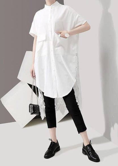 Italian Patchwork Lace White Short Sleeve Blouse