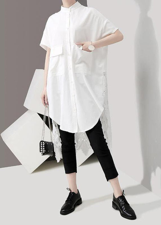 Italian Patchwork Lace White Short Sleeve Blouse