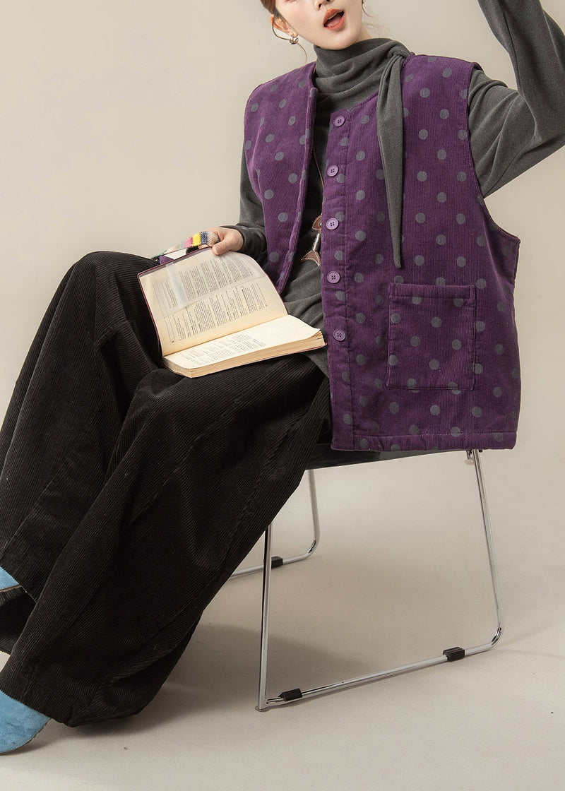Italian Purple Corduroy Vest Pants and T Shirt Threepiece Set Winter