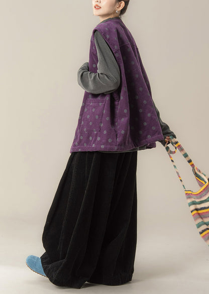 Italian Purple Corduroy Vest Pants and T Shirt Threepiece Set Winter