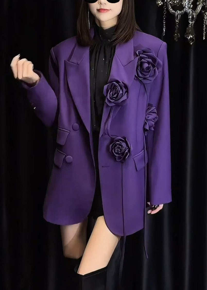 Italian Purple Pockets Decorated Suit Coat Spring