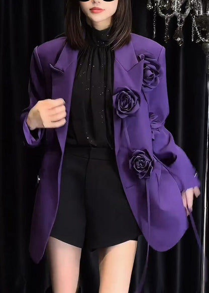 Italian Purple Pockets Decorated Suit Coat Spring