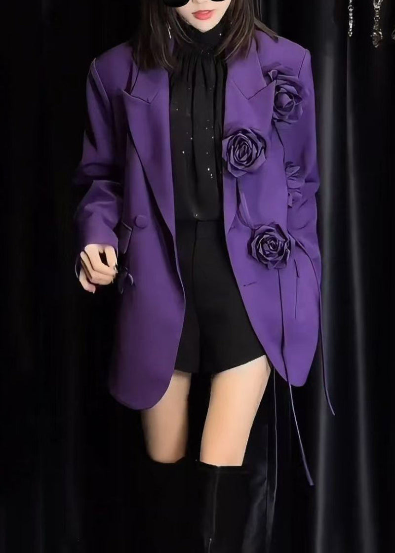Italian Purple Pockets Decorated Suit Coat Spring