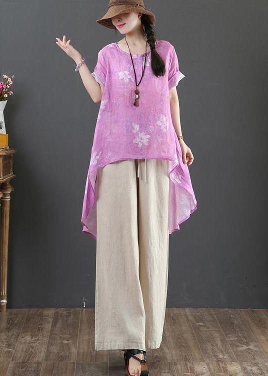 Italian Purple Print Linen Button Summer Shirt Top