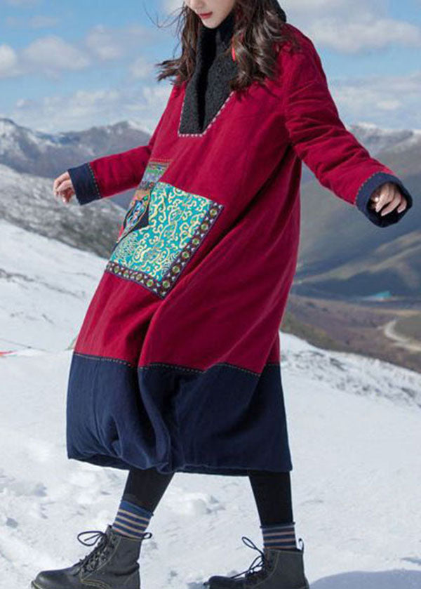 Italian Red Print Patchwork Teddy Faux Fur Fine Cotton Filled Gown Winter