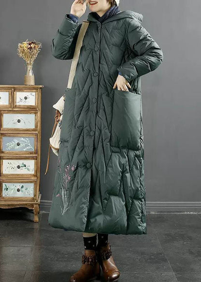 Italian Red Hooded Embroideried Duck Down Down Coats Winter
