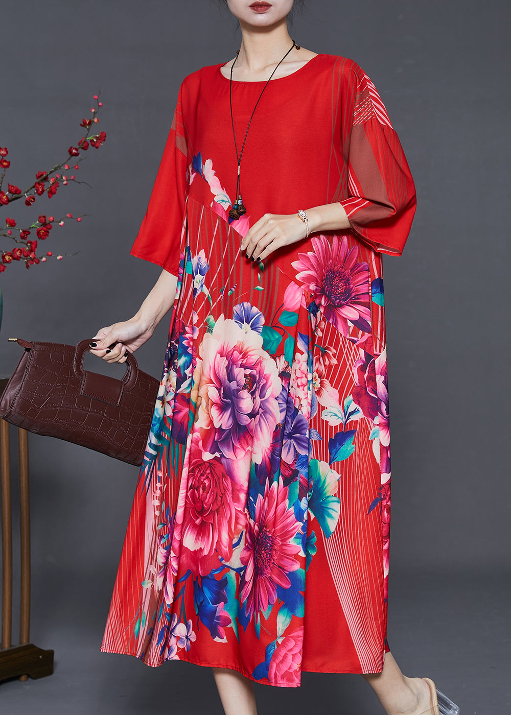 Italian Red Oversized Silk Dresses Summer