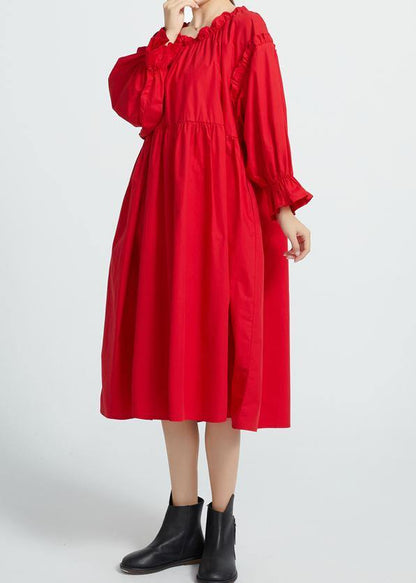 Italian Red Cotton Wardrobes High Waist Robe Spring Dresses