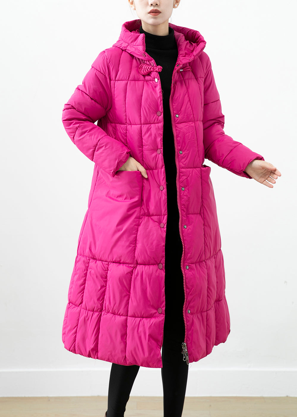 Italian Rose Hooded Pockets Fine Cotton Filled Jacket Winter