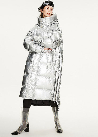 Italian Silvery Oversized Zippered Lengthen Cotton Blend Winter Coats