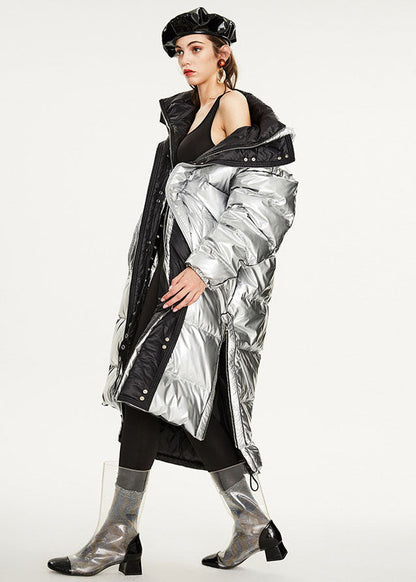 Italian Silvery Oversized Zippered Lengthen Cotton Blend Winter Coats