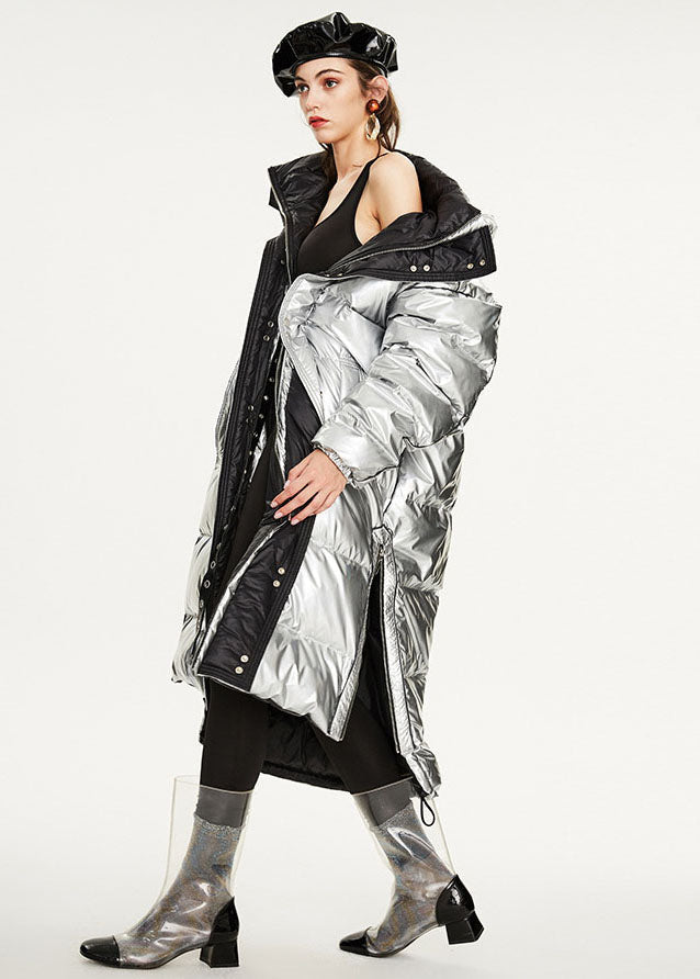 Italian Silvery Oversized Zippered Lengthen Cotton Blend Winter Coats