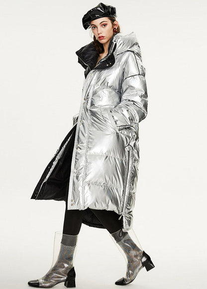Italian Silvery Oversized Zippered Lengthen Cotton Blend Winter Coats