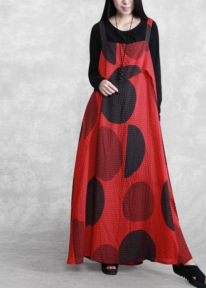 Italian Spaghetti Strap Asymmetric Tunics Red Dotted Loose Dress