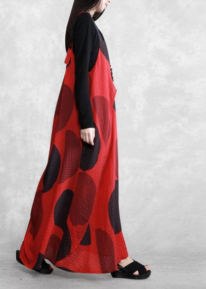 Italian Spaghetti Strap Asymmetric Tunics Red Dotted Loose Dress